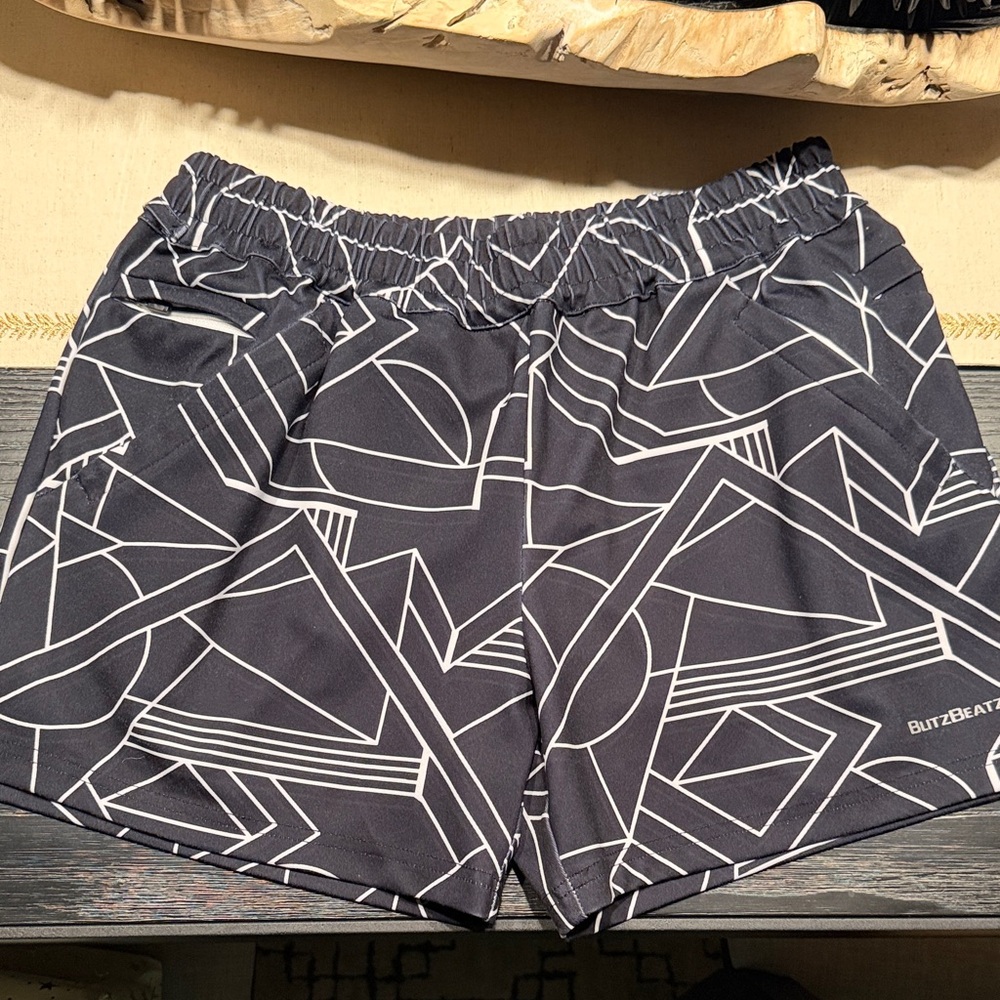 Men's Athletic Shorts - Black Geometric Design